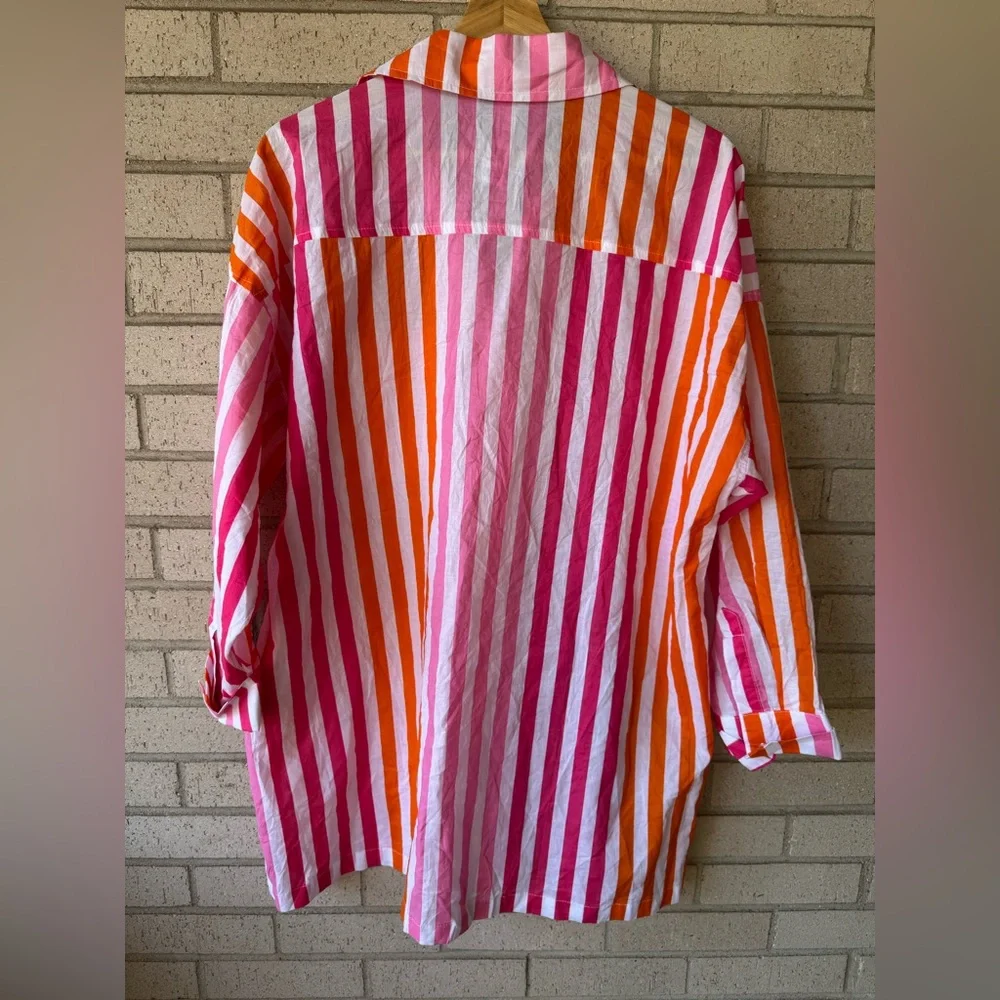 Beach Riot Alexa Striped Oversized Beach Shirt Sunset Stripes Small Medium